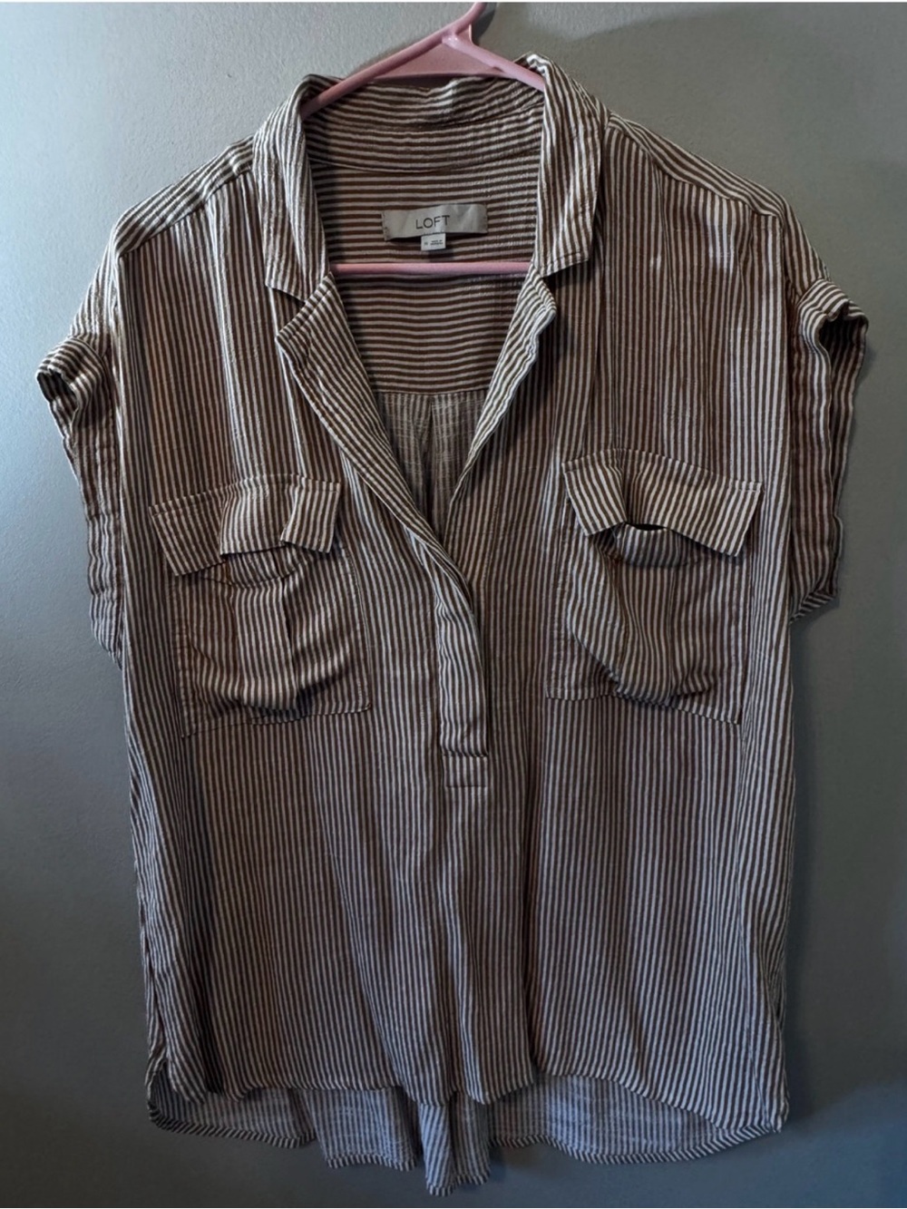 LOFT Brown & White Striped Utility Tunic Shirt